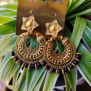 Gold Earring Black Bead