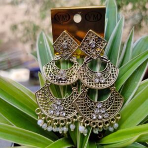 Golden Step Earring White Stone