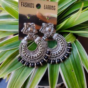 Silver Earring Black Bead