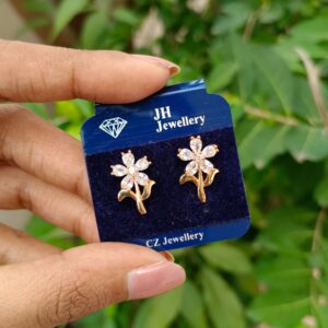 COLLEGE WEAR FLOWER WITH STEM CZ EARRING