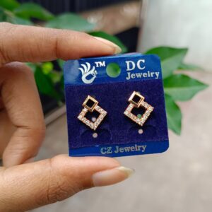 FANCY CZ STUD TWISTED SQUARE SHAPE