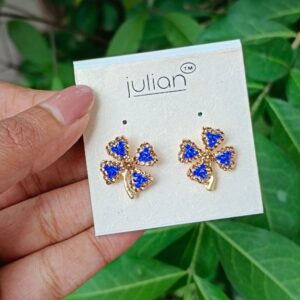 LUCKY FLOWER GOLDEN STONE EARRING DARK BLUE