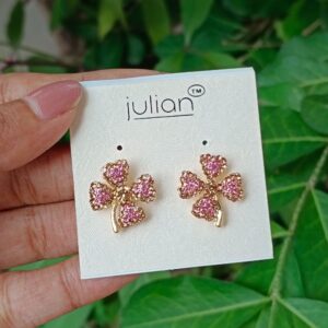 LUCKY FLOWER GOLDEN STONE EARRING PINK