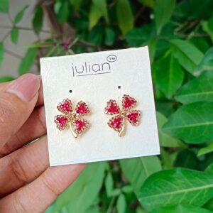 LUCKY FLOWER GOLDEN STONE EARRING RED