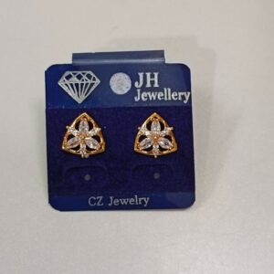 TRIANGLE STONE FLOWER GOLD OUTLINE STUD